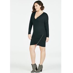 Black Dolman V-Neck Dress with Sexy Zipper Detail
